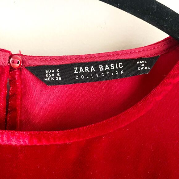 Zara Ruby Red Velour Ruffled Sleeve Semi-cropped Top - Picture 5 of 8